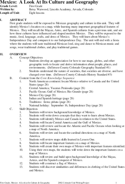 Mexico: A Look At Its Culture and Geography Unit Plan