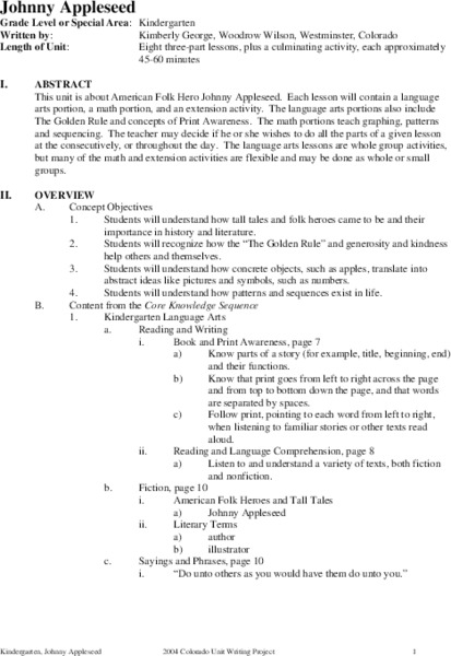 Johnny Appleseed Unit Plan