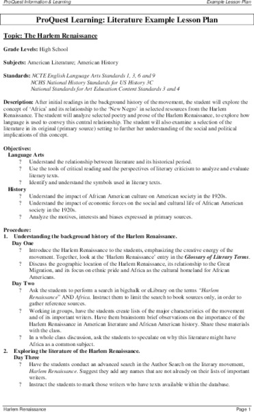 The Harlem Renaissance Lesson Plan