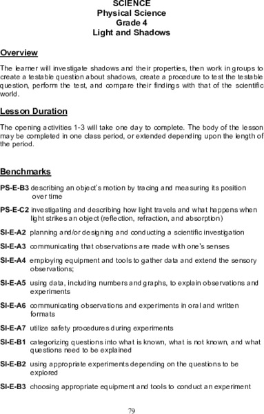 Light And Shadows Lesson Plan