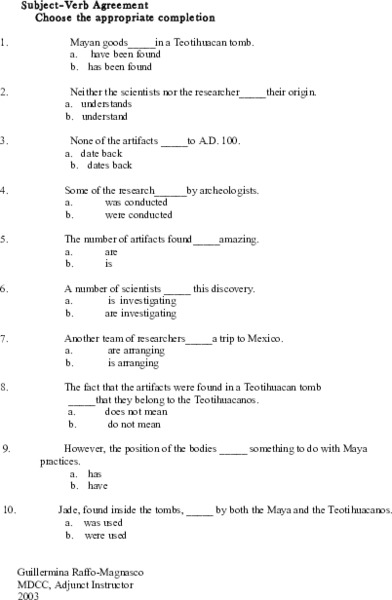 Subject-Verb Agreement Worksheet