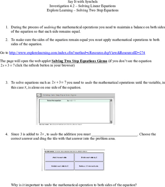 Solving Linear Equations Interactive