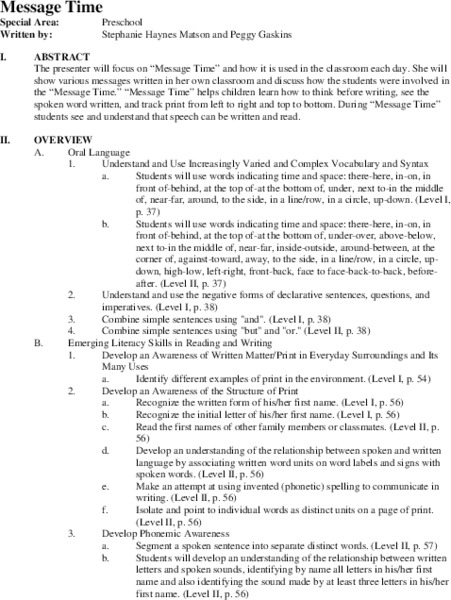 Message Time Unit Plan