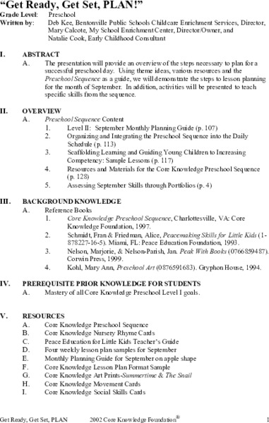 Get Ready, Get Set, PLAN Unit Plan