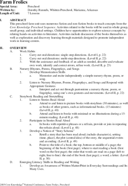 Farm Frolics Unit Plan