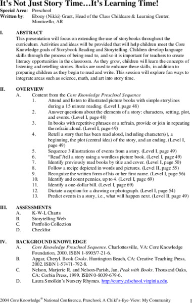 It's Not Just Story Time... It's Learning Time! Unit Plan