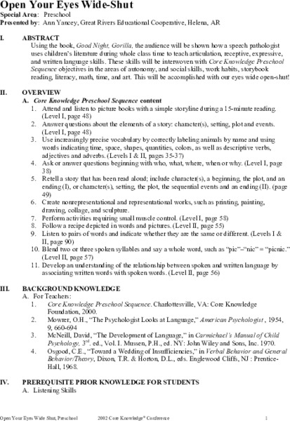 Open Your Eyes Wide-Shut Unit Plan