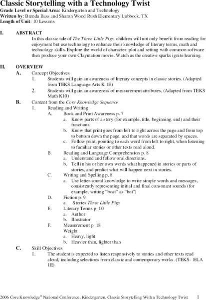 Classic Storytelling with a Technology Twist Unit Plan