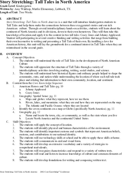 Story Stretching: Tall Tales in North America Unit Plan