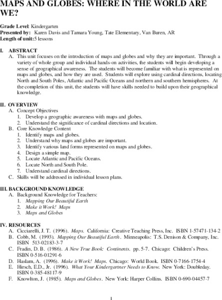 Maps and Globes: Where in the World are We? Unit Plan