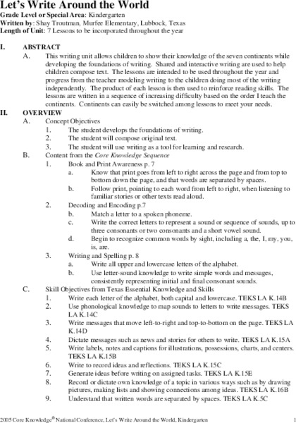 Let's Write Around the World Unit Plan