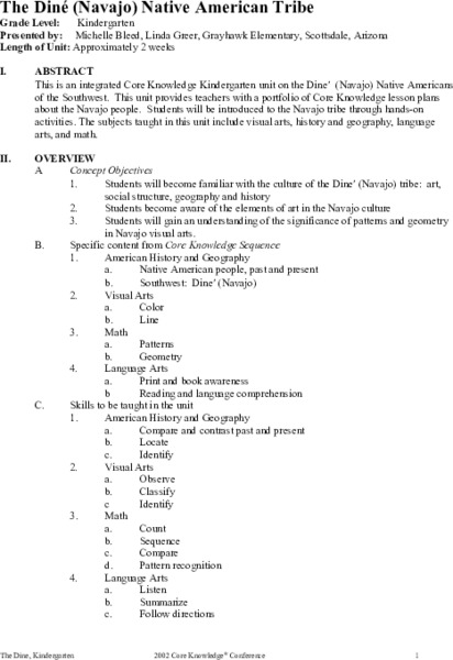 The Díne (Navajo) Native American Tribe Unit Plan