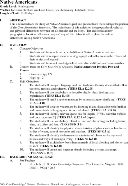 Native Americans Unit Plan