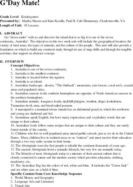 G'Day Mate Unit Plan