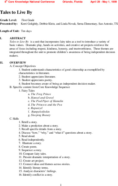 Tales to Live By Unit Plan