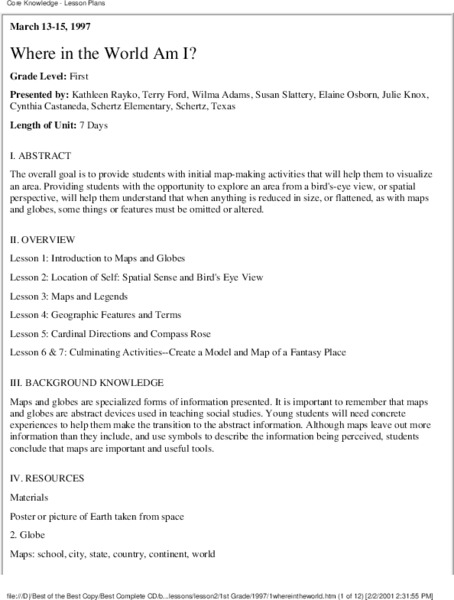 Where in the World Am I? Unit Plan