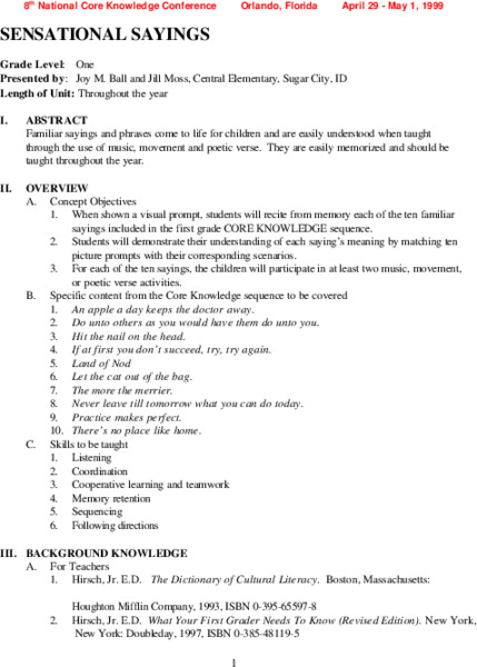 Sensational Sayings Unit Plan