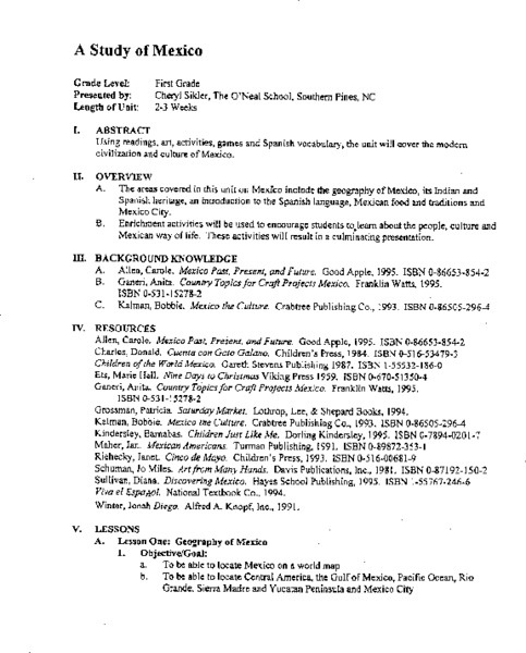 A Study of Mexico Unit Plan
