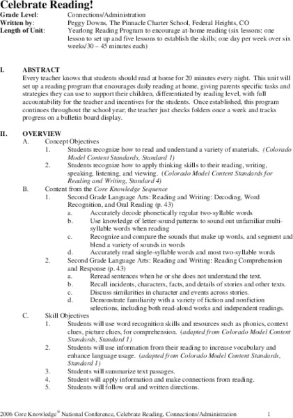 Celebrate Reading! Unit Plan