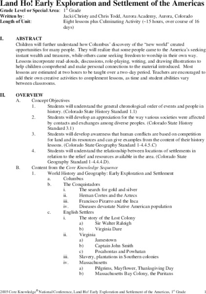 Land Ho! Early Exploration and Settlement of the Americas Unit Plan