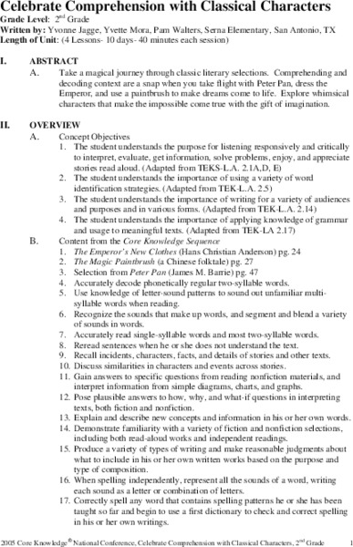 Celebrate Comprehension with Classical Characters Unit Plan