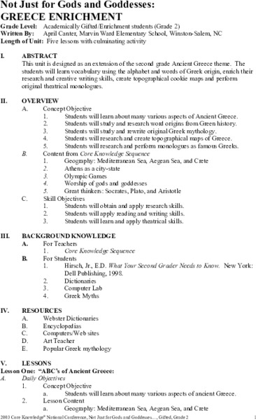 Not Just for Gods and Goddesses: Unit Plan