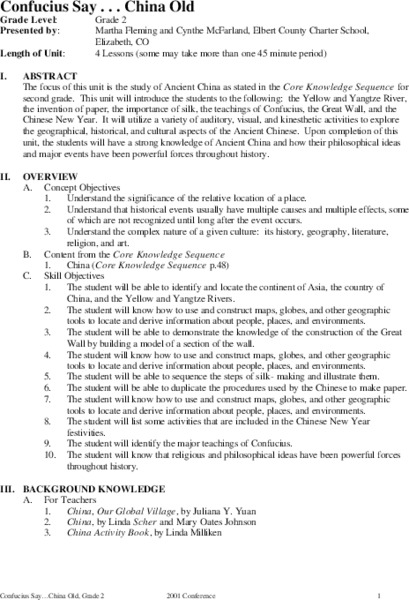 Confucius Say... China Old Unit Plan