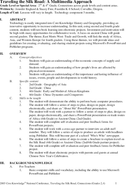 Traveling the Silk Road: A Multimedia Approach Unit Plan
