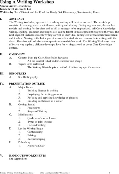 Using a Writing Workshop Unit Plan