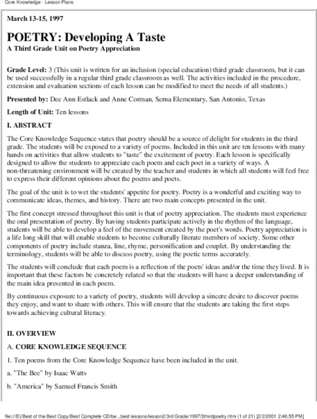 Poetry: Developing a Taste Unit Plan