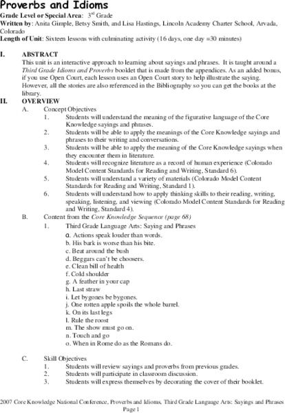 Proverbs and Idioms Unit Plan