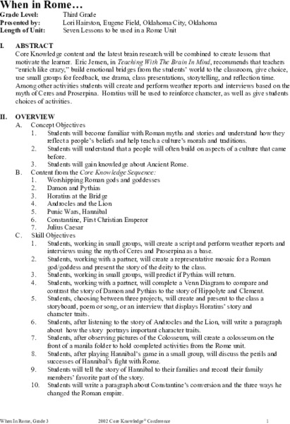 When in Rome Unit Plan