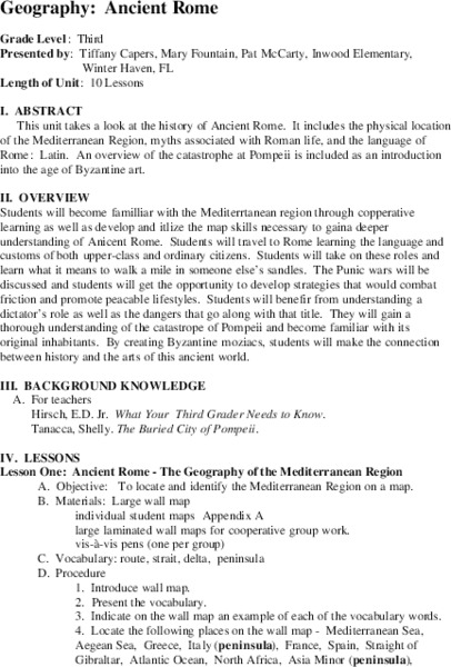 Geography: Ancient Rome Unit Plan