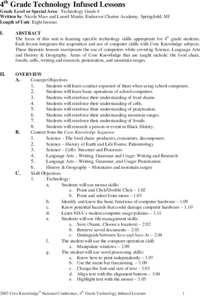 Using computers in the content area Unit Plan