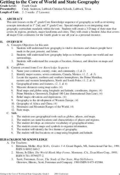 Getting to the Core of World and State Geography Unit Plan