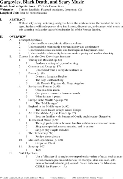 Gargoyles, Black Death, and Scary Music Unit Plan