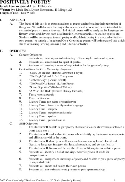 Positively Poetry Unit Plan