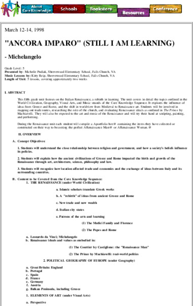 "Ancora Imparo" (Still I Am Learning) Unit Plan
