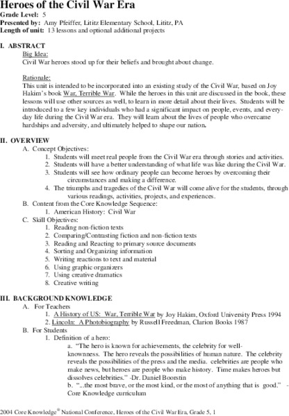 Heroes of the Civil War Era Unit Plan