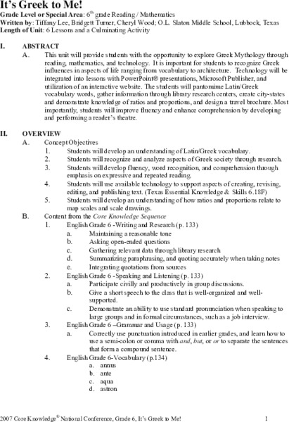 It's Greek to Me! Unit Plan