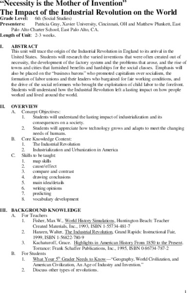 Necessity is the Mother of Invention Unit Plan
