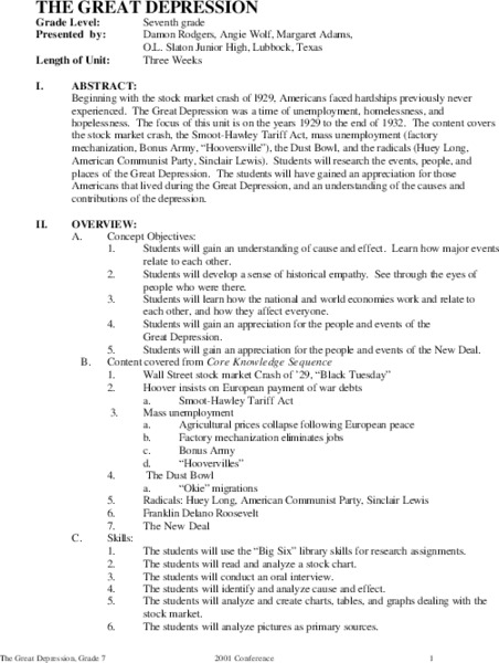 The Great Depression Unit Plan