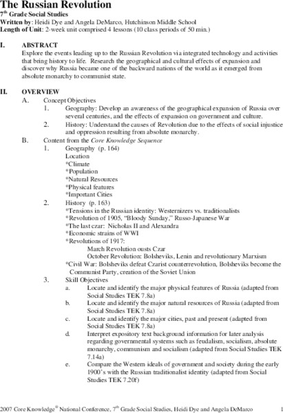 The Russian Revolution Unit Plan