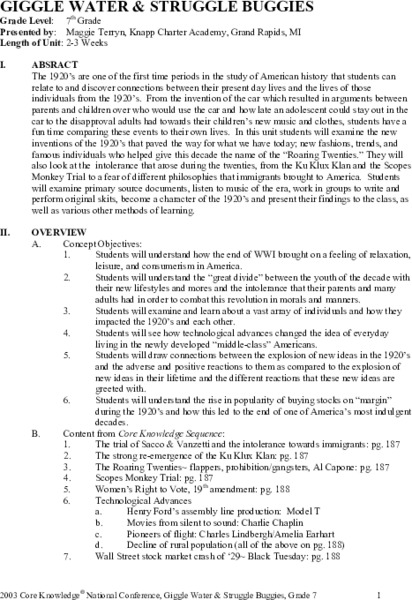 Giggle Water &amp; Struggle Buggies Unit Plan