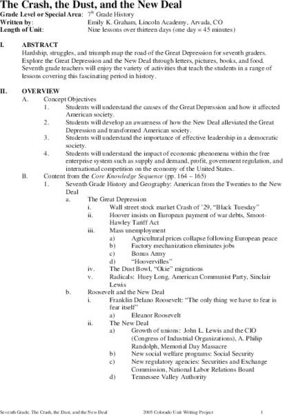 The Crash, the Dust, and the New Deal Unit Plan