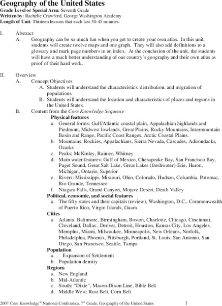 Geography of the United States Unit Plan