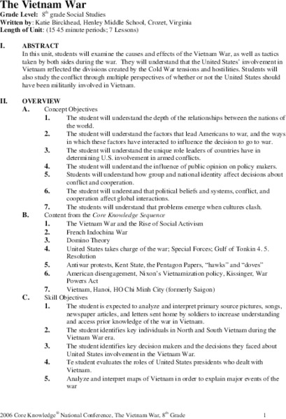 The Vietnam War Unit Plan