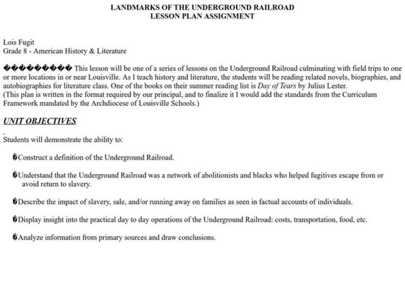 Landmarks of the Underground Railroad Lesson Plan