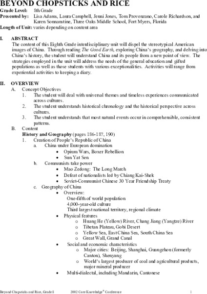 Beyond Chopsticks and Rice Unit Plan