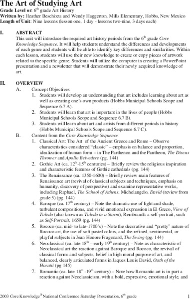 The Art of Studying Art Unit Plan